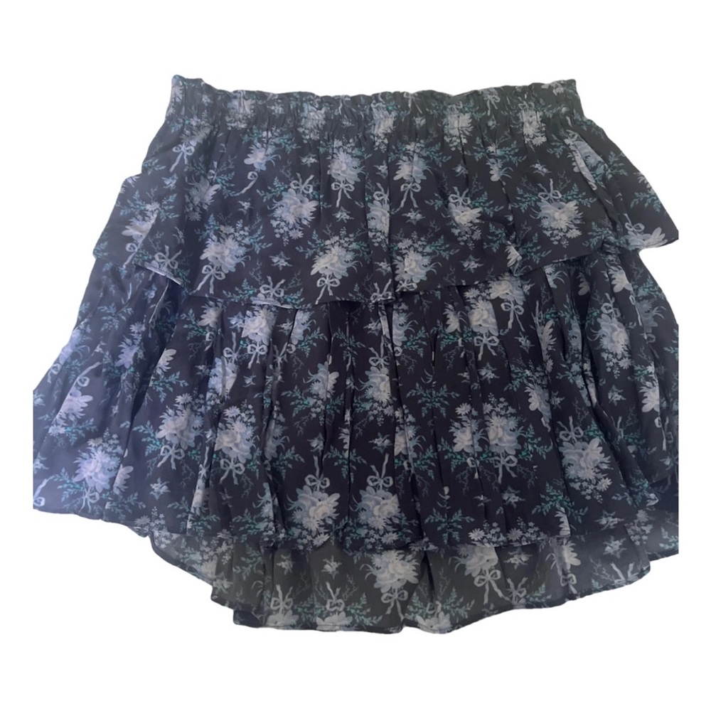 LoveShackFancy Navy Blue Floral Mini Skirt